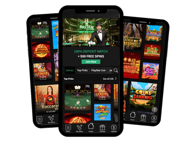 iPhone mockups of The Unit Online Casino App PlayStar Casino