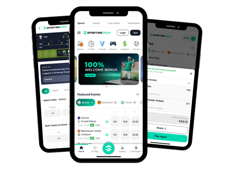 iPhone mockups of The Unit sports betting app for Sportingtech