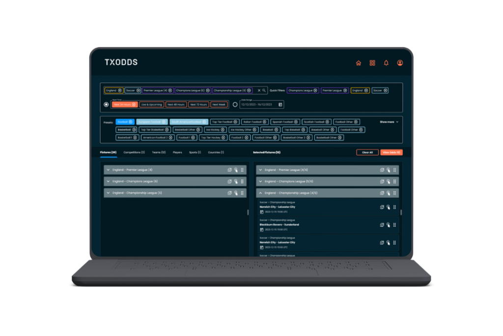 Laptop mockup of The Unit sports odds platform for TXODDS