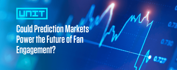 Financial chart background with The Unit branding and headline about prediction markets and fan engagement